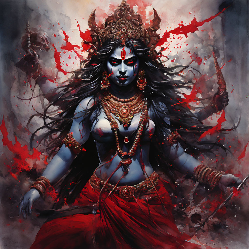 Watercolor of Indian Devi Mahakali in her most terrifying fo... by ...