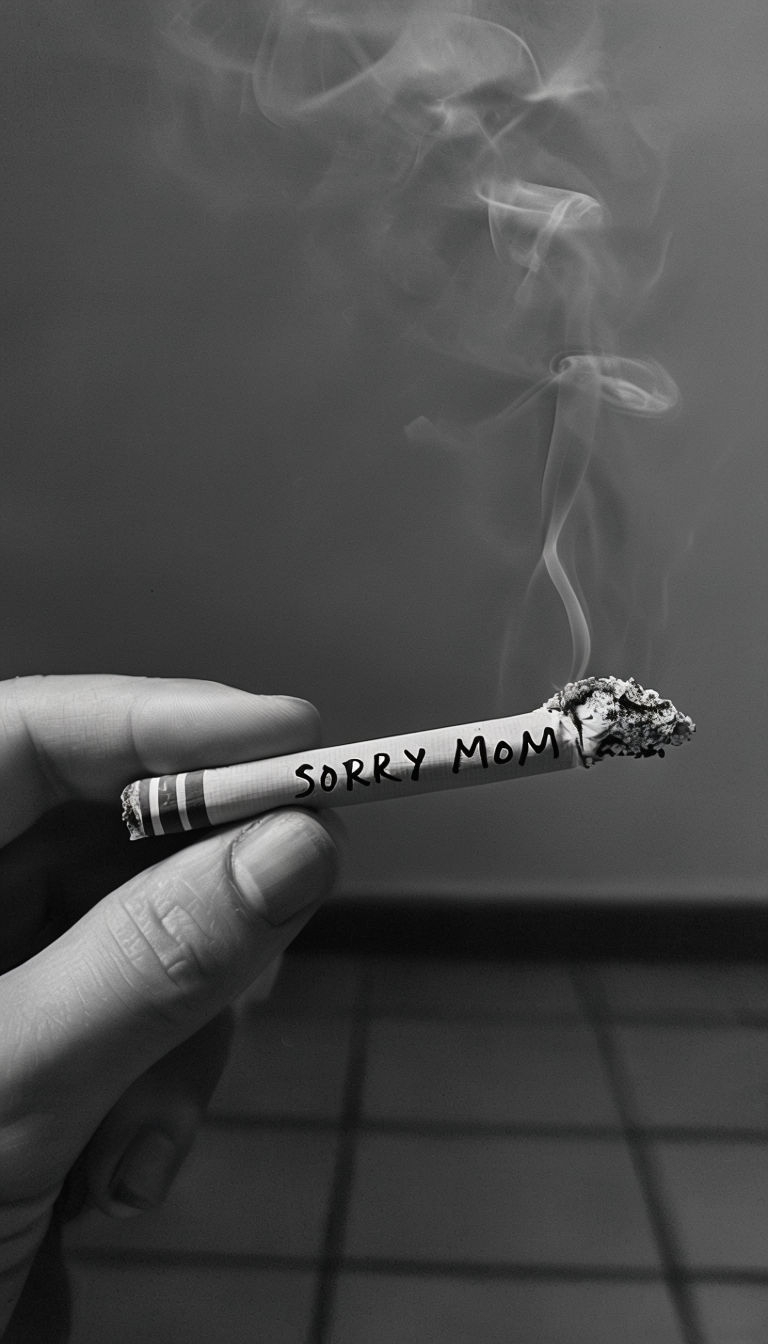 Sorry Mom Handwritten Cigarette Art Black and White Poster