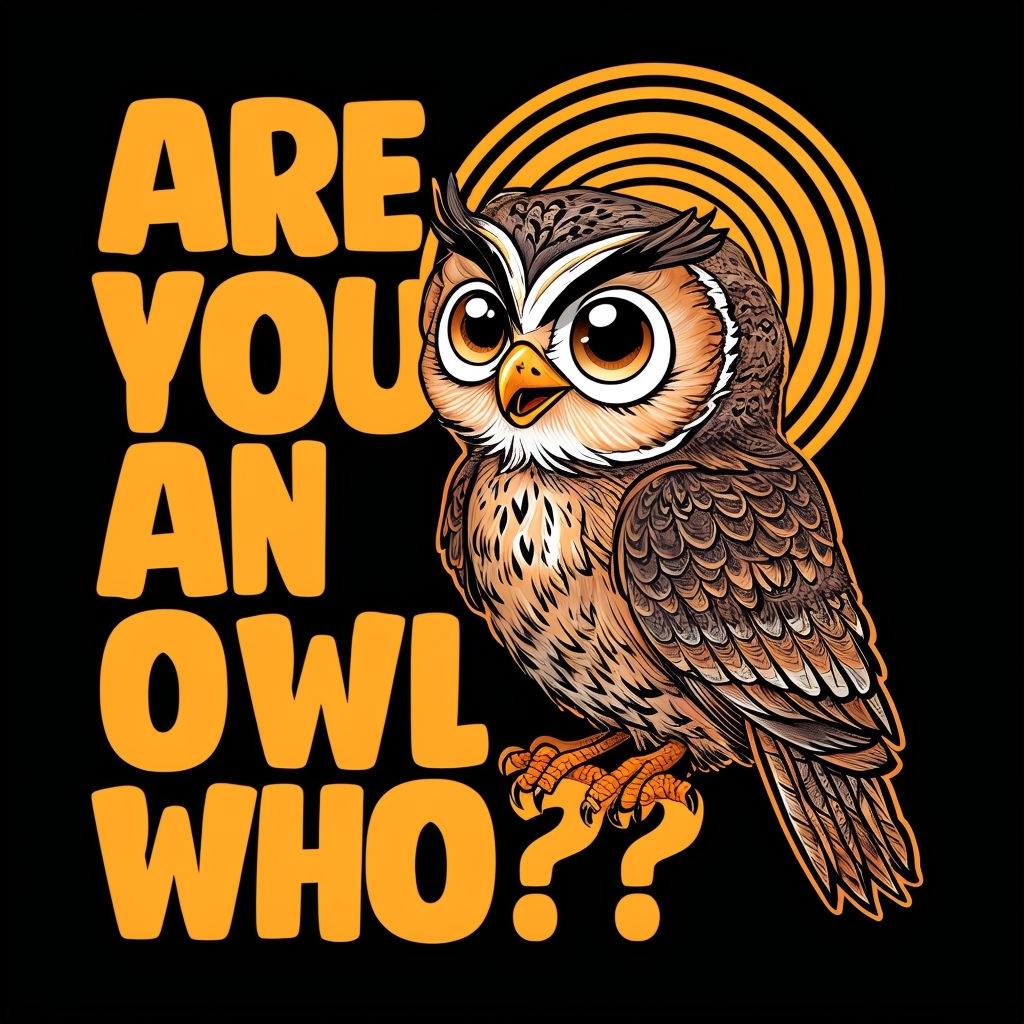 Whimsical Cartoon Owl Illustration with Playful Phrase T-Shirt