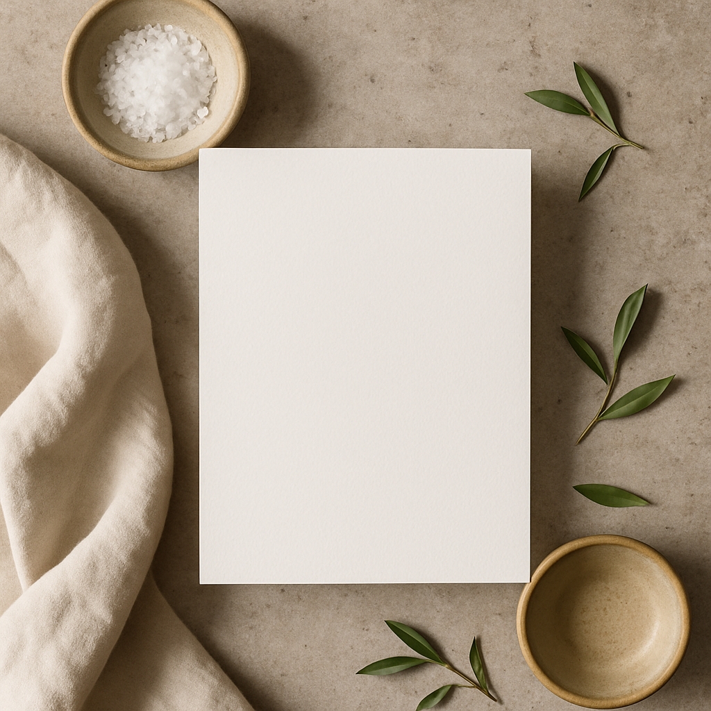 Minimalist Overhead Photography of Cream Paper and Nature Elements Mockup
