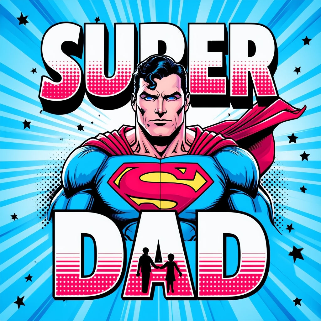 Superman Super Dad Comic Book Style Illustration for Father's Day Social Media Post