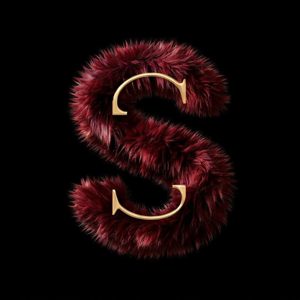 Luxurious Burgundy Fur 'S' with Gold Accents Monogram