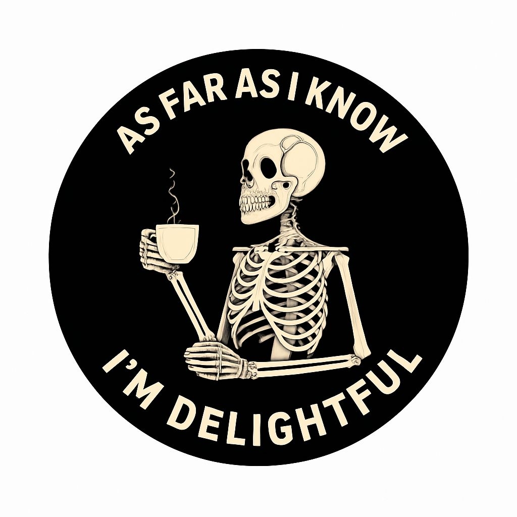 Whimsical Skeleton with Coffee and Delightful Text Sticker
