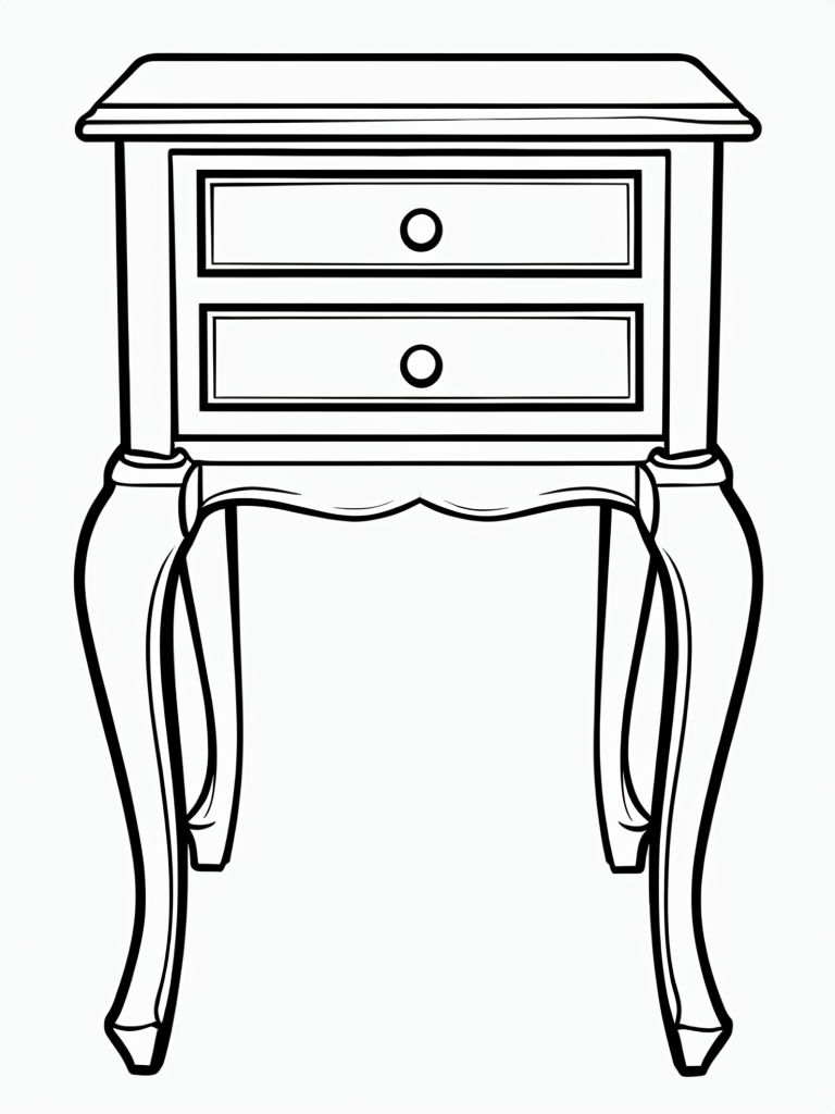 Elegant Wooden Nightstand Line Drawing for Coloring Book Pages