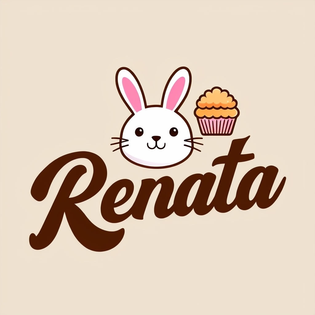 Cute Bunny Face with Cupcake and 'Renata' Text Sticker