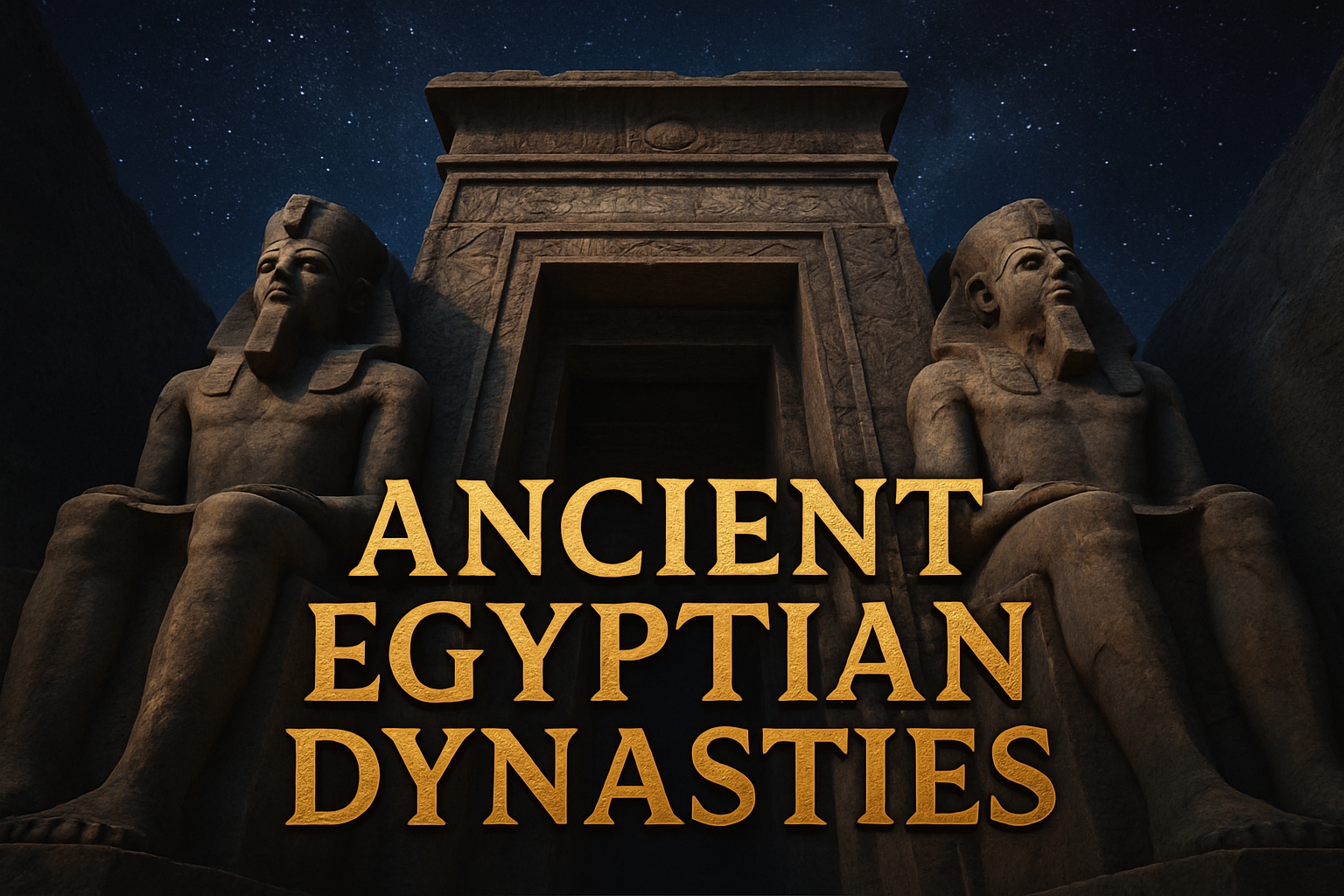 Dramatic Ancient Egyptian Temple Night Scene with Pharaoh Statues Social Media Post
