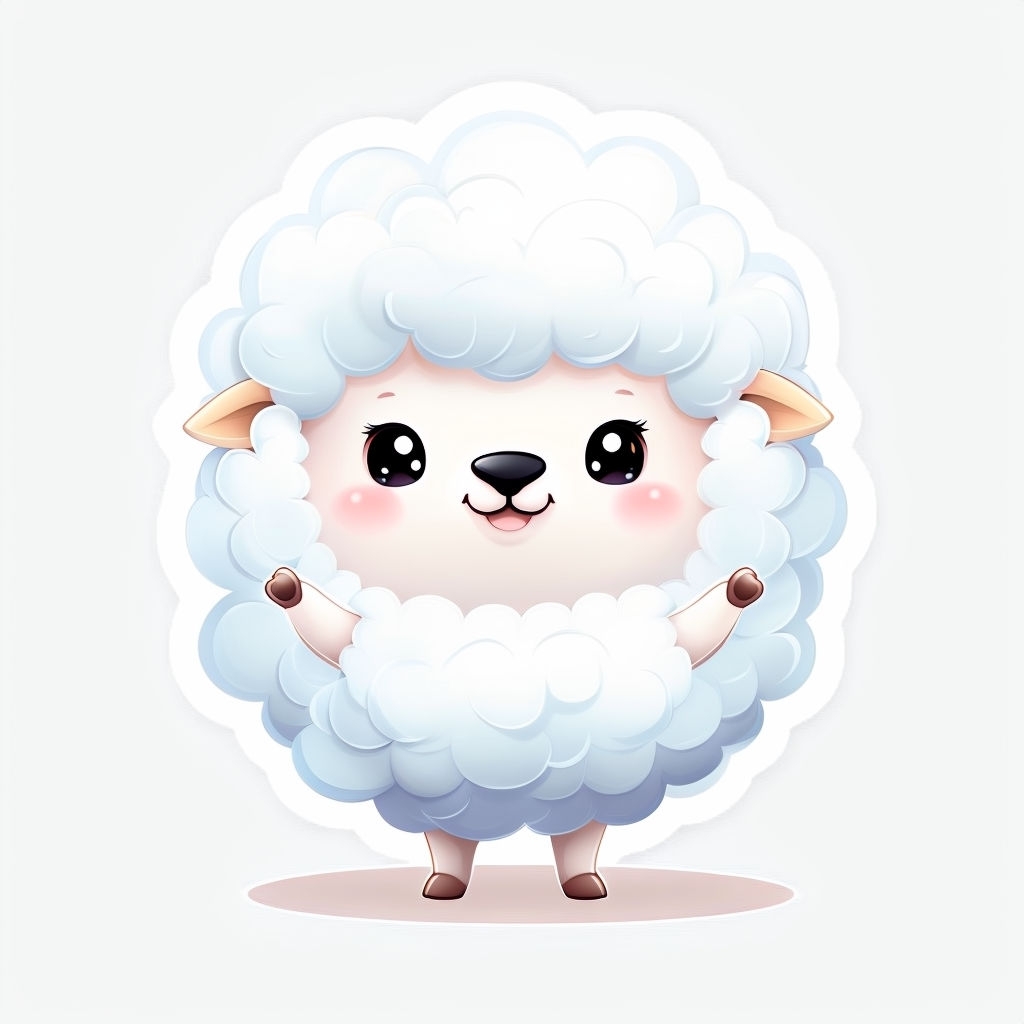 Adorable Fluffy White Sheep Cartoon Character Sticker