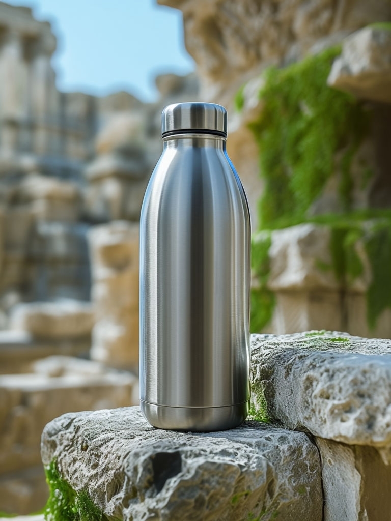 Elegant Men's Stainless Steel Insulated Water Bottle Mockup