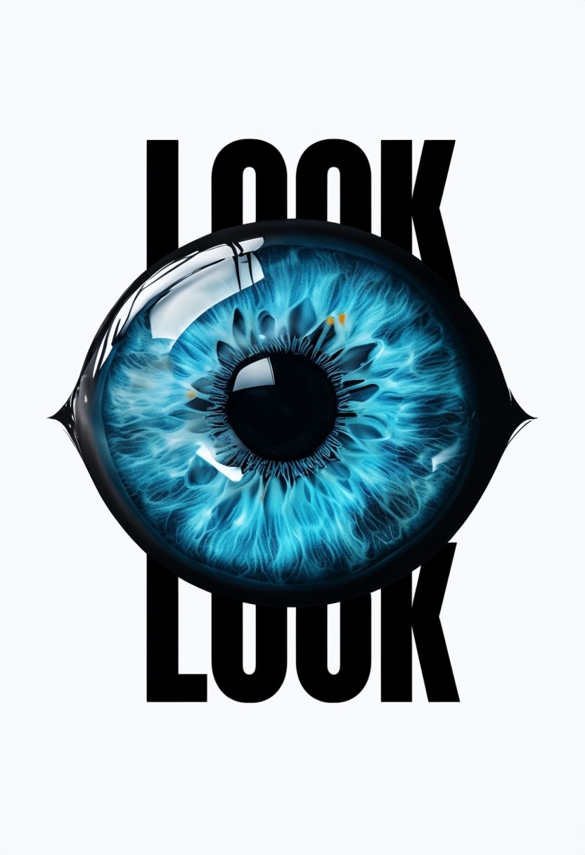 Striking Ultra-Photorealistic Eye Design with Bold Text Poster