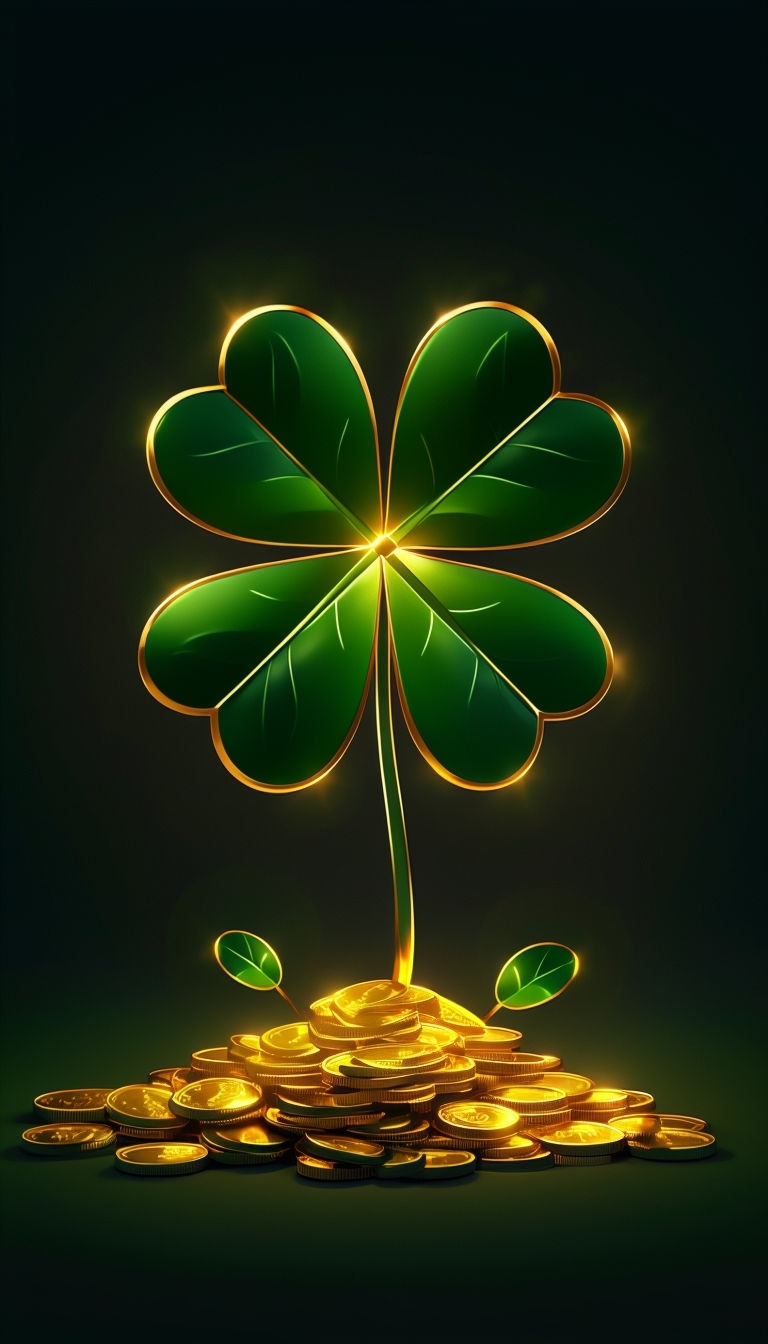 Luminous Four-Leaf Clover with Gold Coins Digital Art Mobile Wallpaper