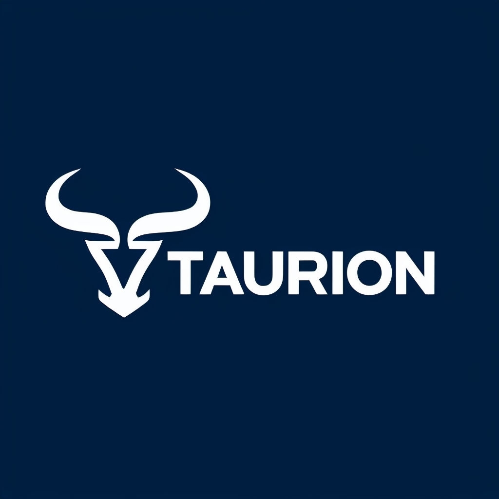 Stylish Minimalist Taurion Logo Design on Navy Blue Background Logo