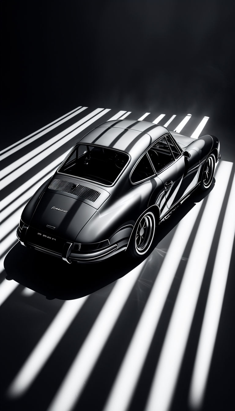 Classic Black and White Porsche Car Overhead Photography Mobile Wallpaper