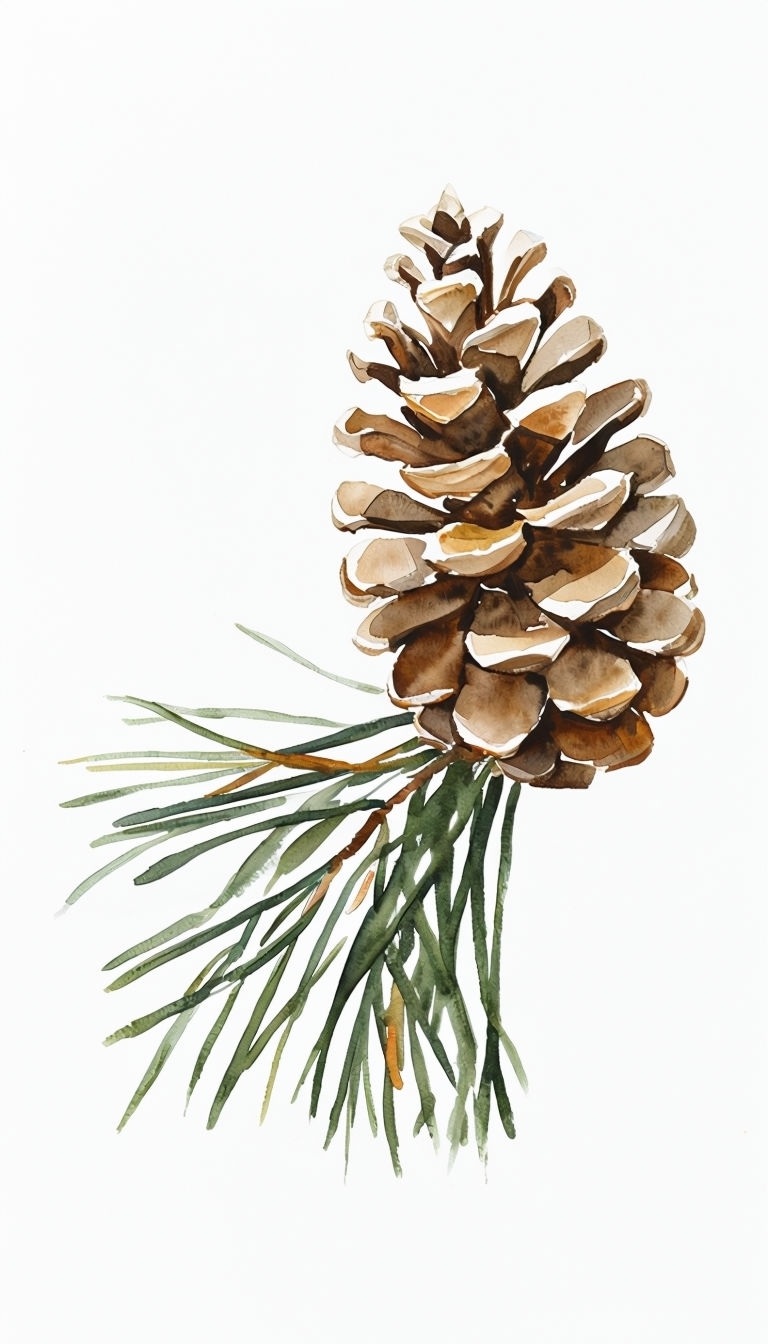 Minimalist Watercolor Pine Cone and Needles Design Phone Case Cover