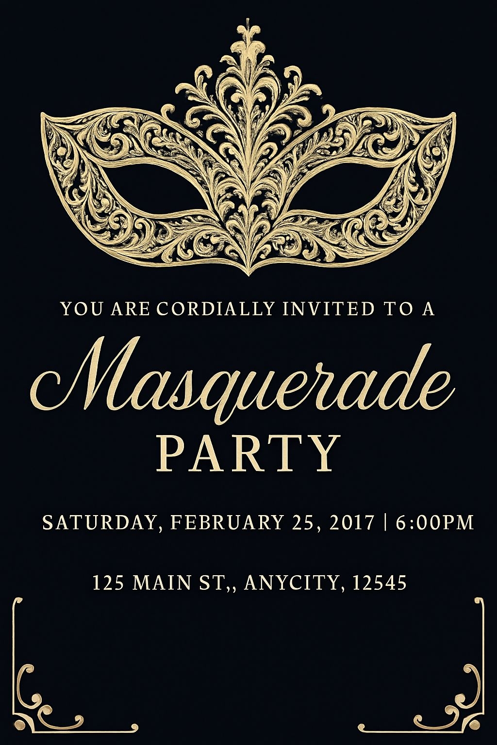 Elegant Masquerade Party Invitation Poster with Gold Mask Artwork Cards & Invites