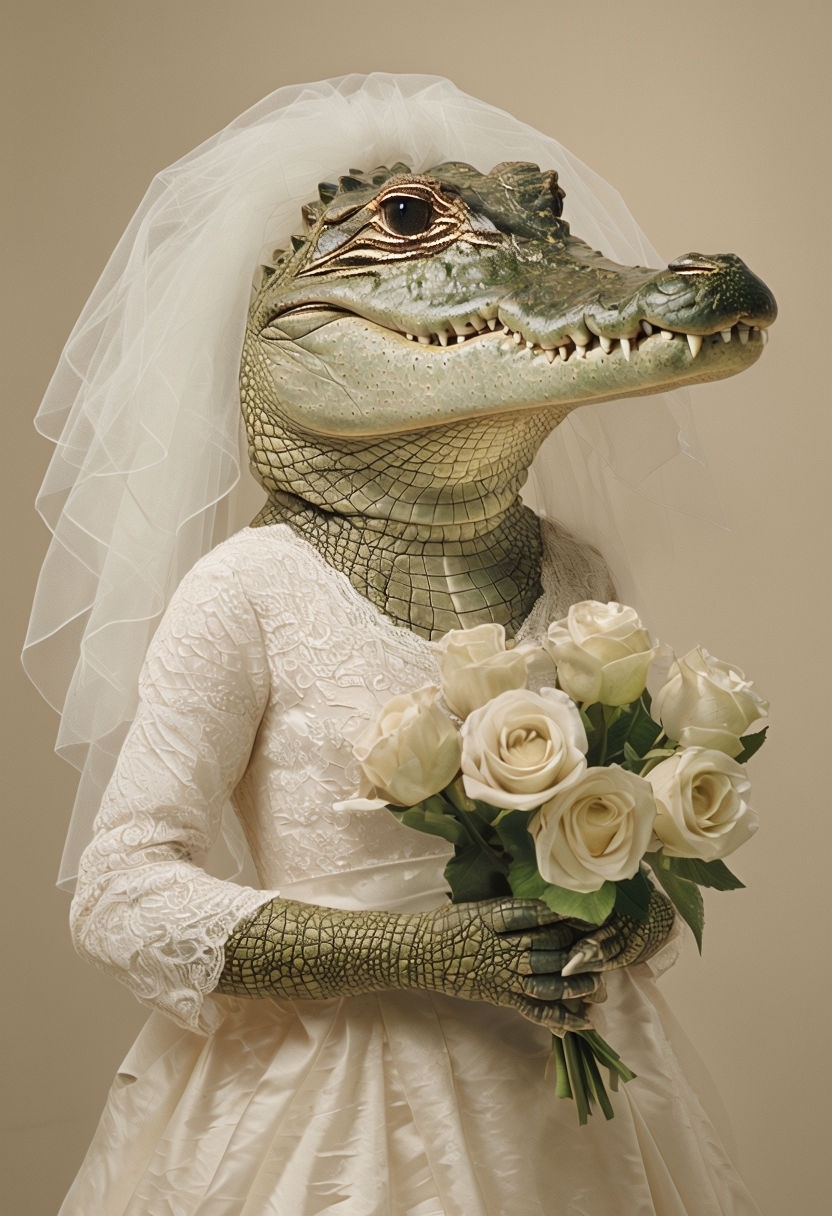 Anthropomorphic Alligator Bride Surrealistic Photography Art