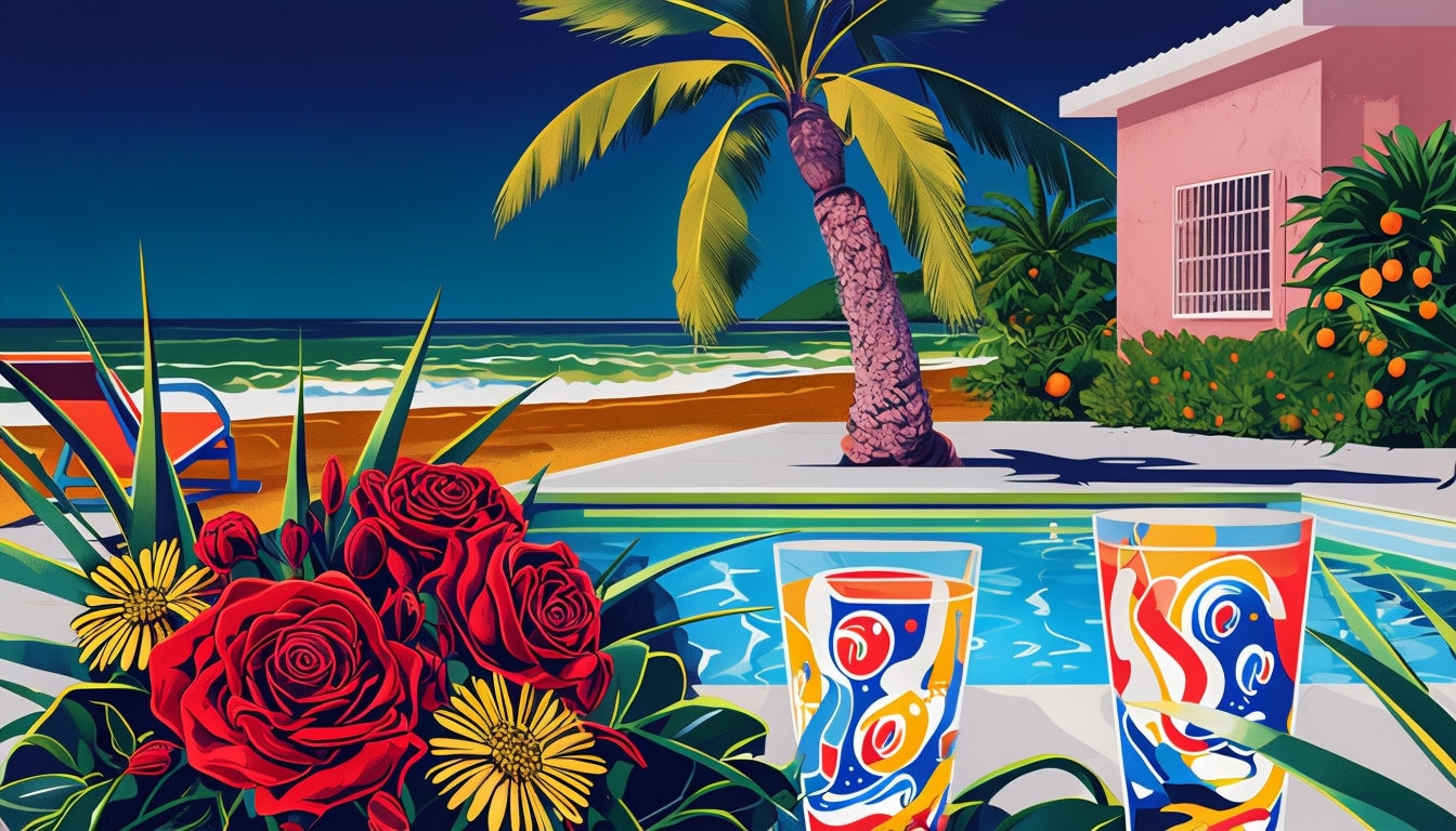 Vibrant Tropical Beach Scene Illustration for Virtual Backgrounds