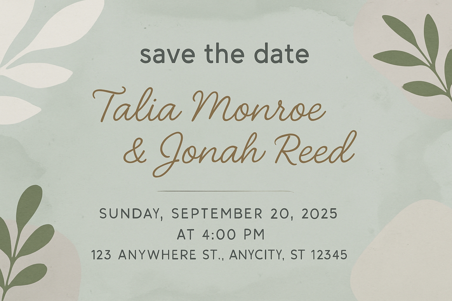 Elegant Sage Green Save the Date Card with Leaf Illustrations Cards & Invites