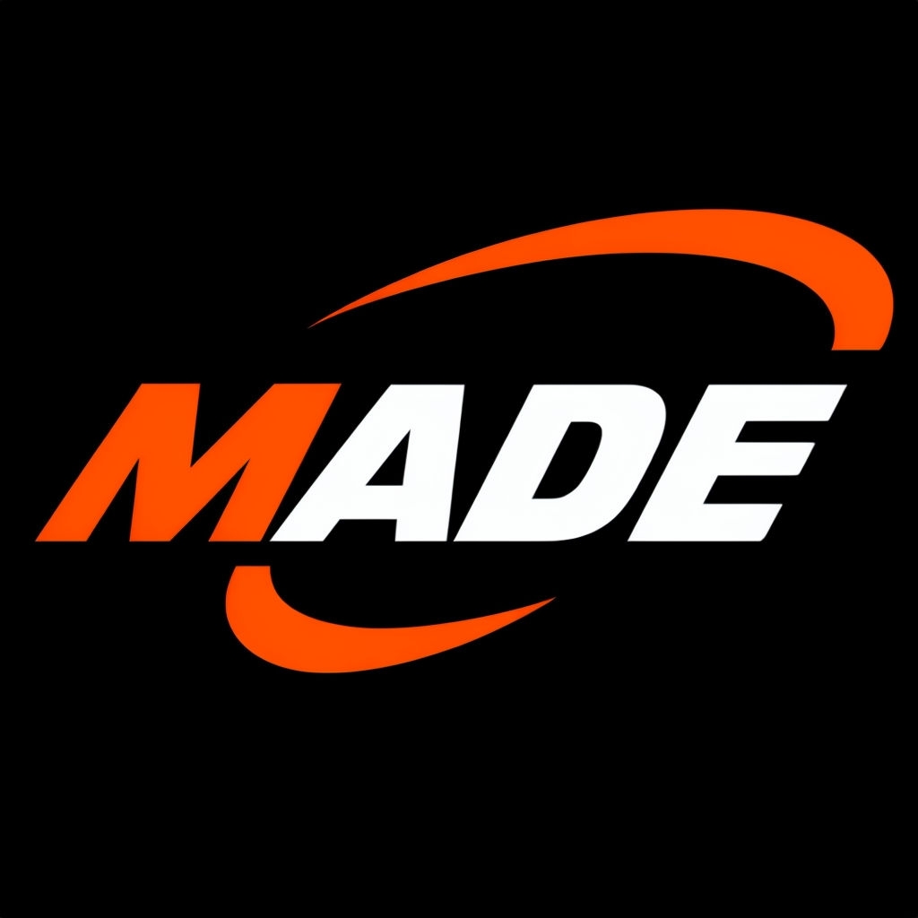 Modern Bold MADE Logo with Dynamic Orange Arc Design