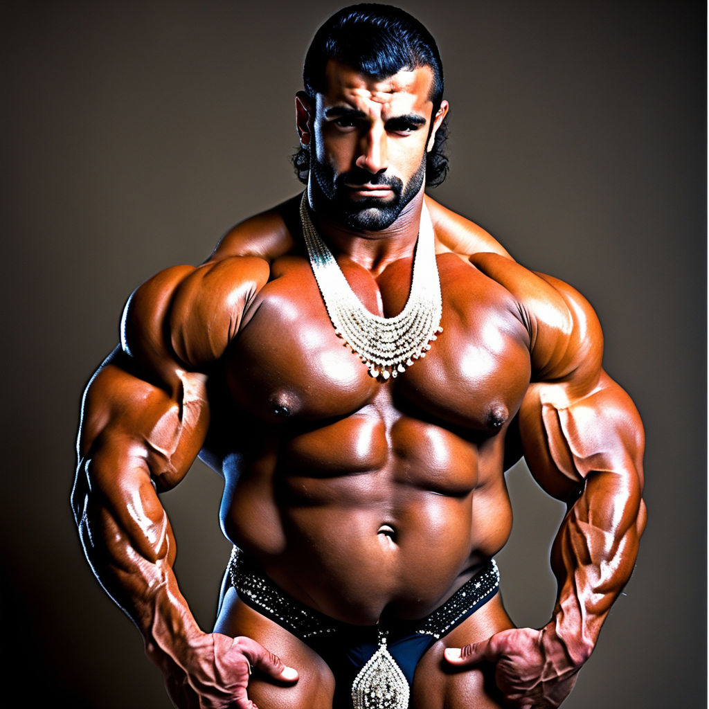 A Big TALL Chubby Muscle bodybuilder man In Arabic Andalusian Costume