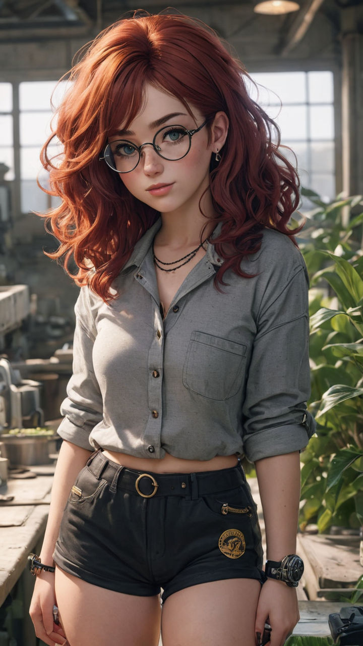 Sexy girls with glasses and short red hair