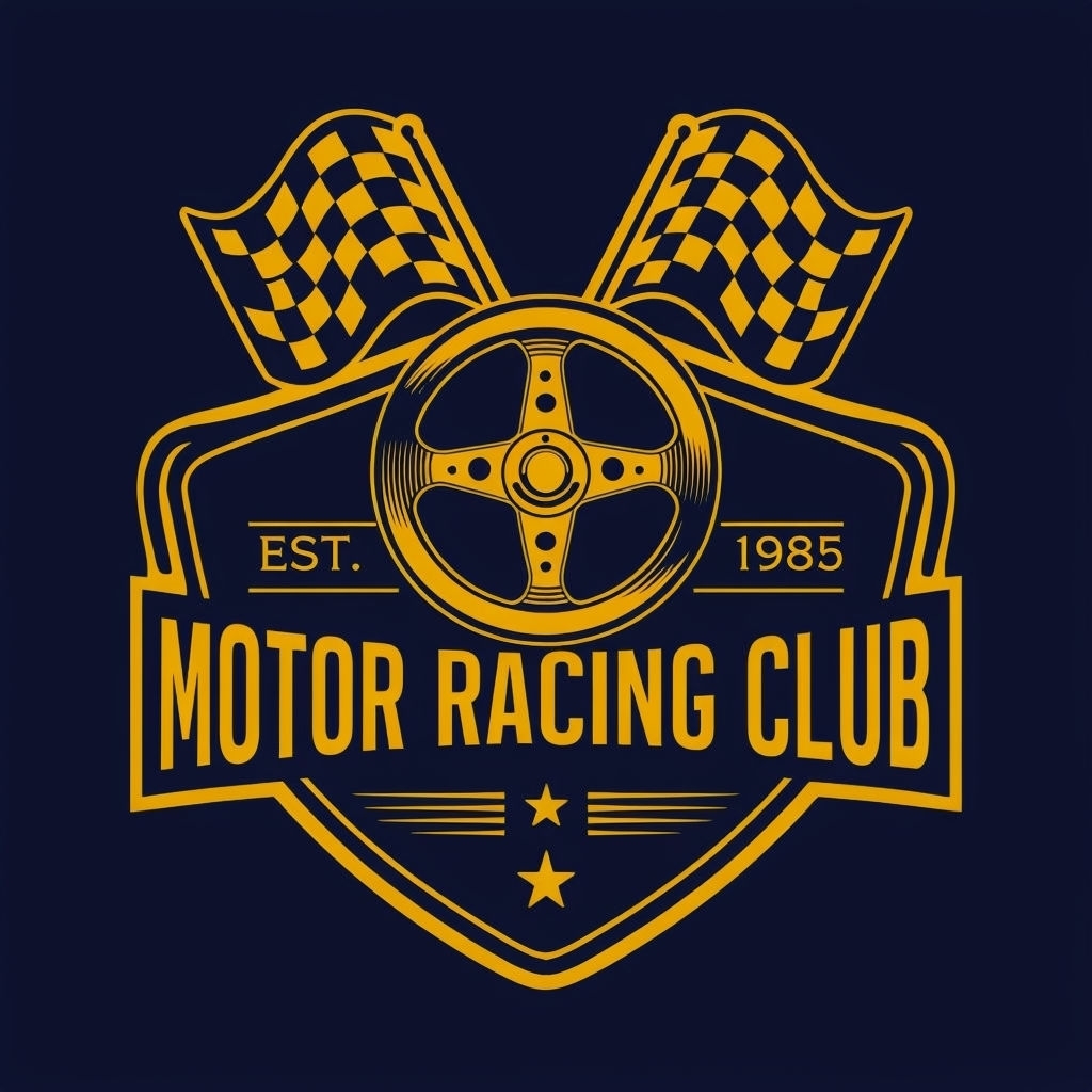 Vintage Motor Racing Club Logo with Steering Wheel Design