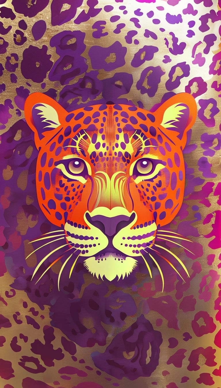 Vibrant Leopard Face with Dynamic Print Background Art