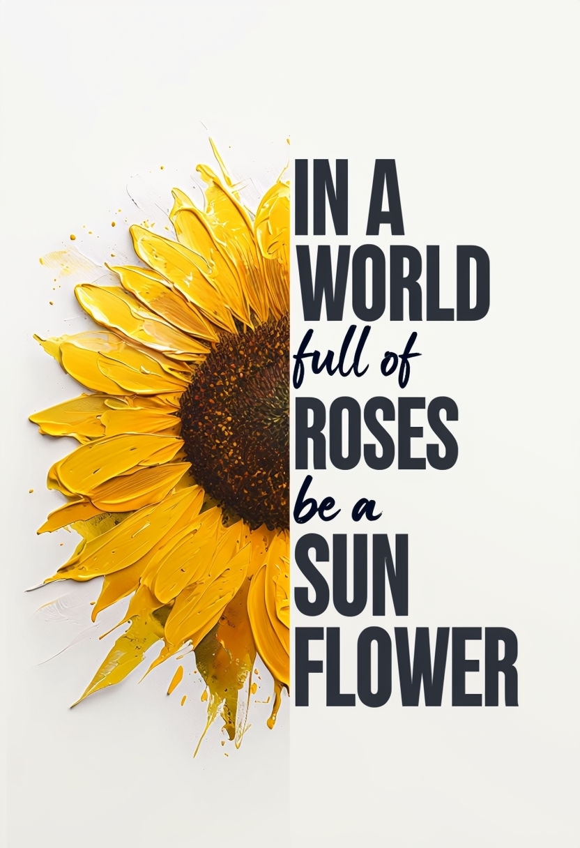 Motivational Sunflower Illustration: Be a Sunflower in a World of Roses Poster