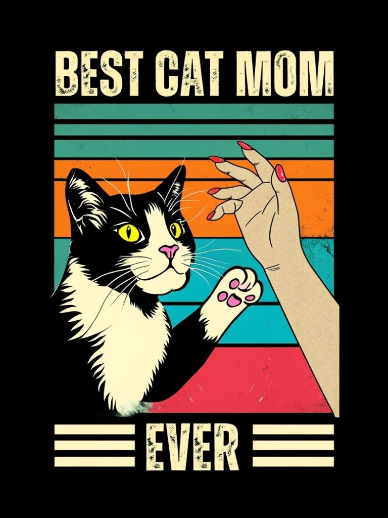Vintage Best Cat Mom Ever Graphic T-Shirt