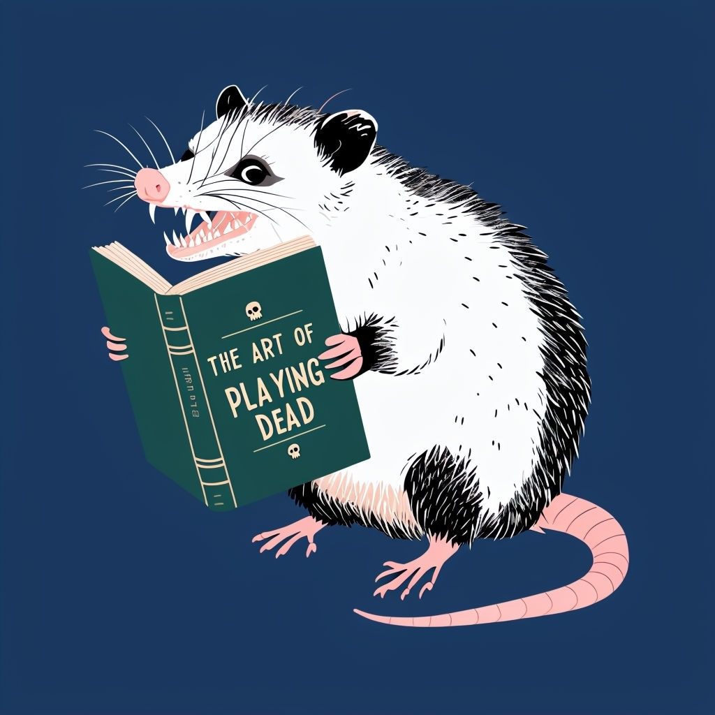 Whimsical Cartoon Opossum Reading Book T-Shirt