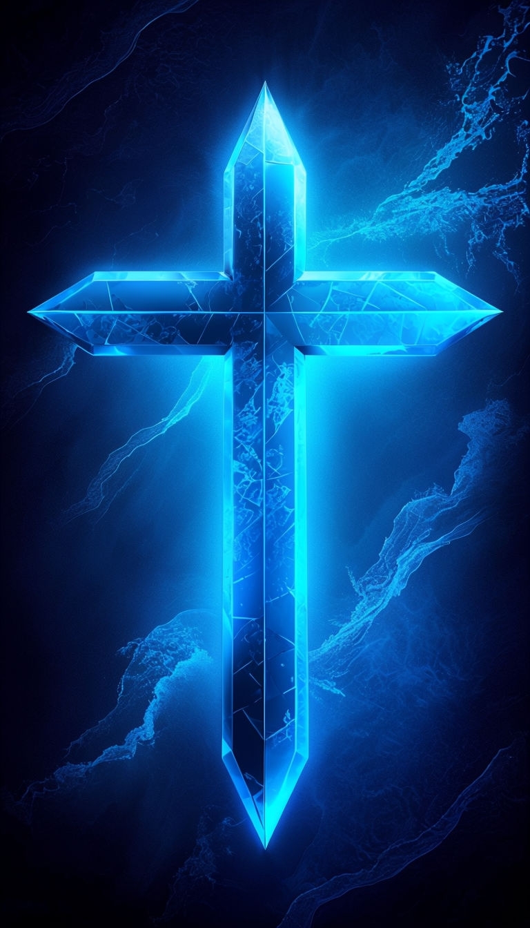 Glowing Electric Blue Cross Digital Art for Mobile Wallpaper