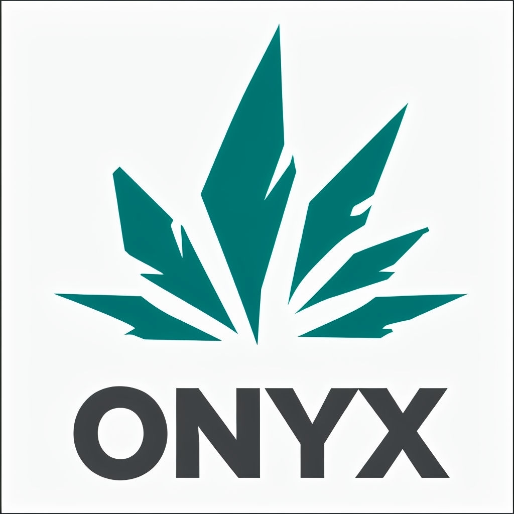 Modern Minimalist Teal Leaf Logo Design Featuring ONYX Text Logo