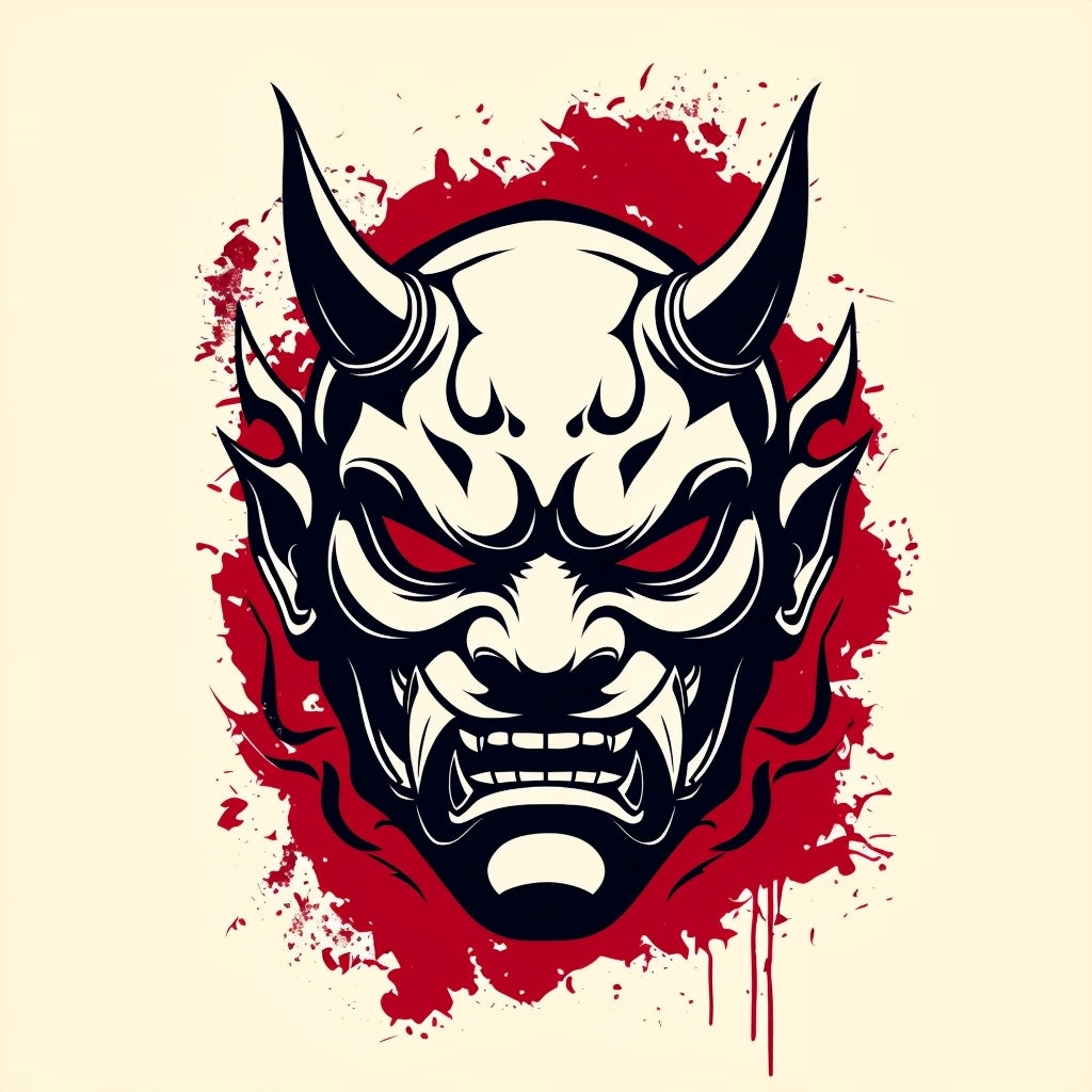 Bold Oni Mask Graphic Illustration for Modern Apparel T-shirt