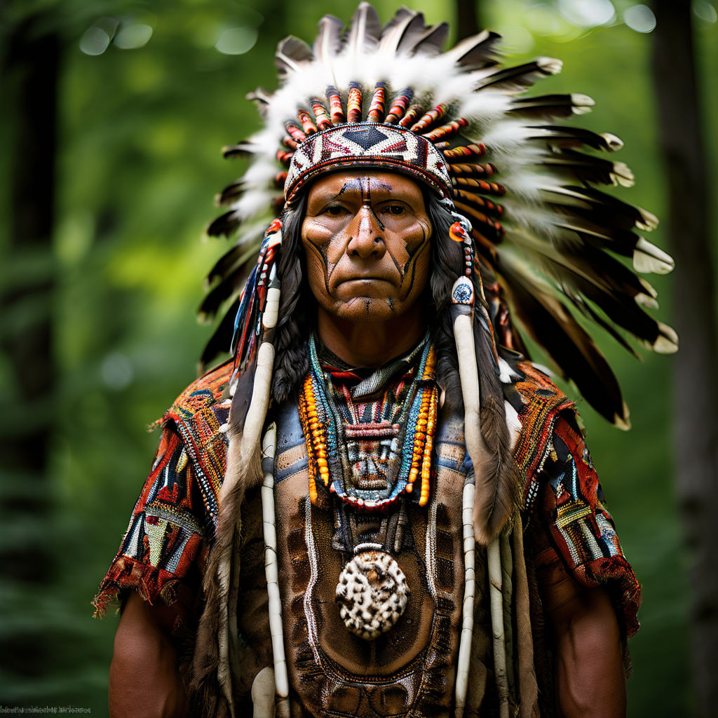 Deer man with American Indian-inspired attire standing proud... by ...