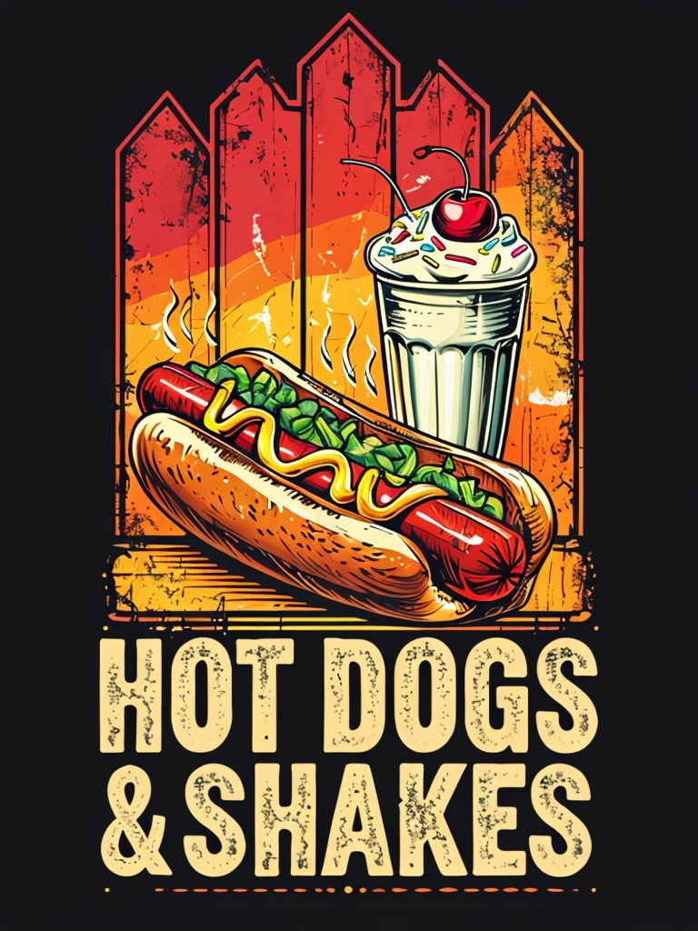 Vintage Hot Dogs and Shakes Retro T-Shirt