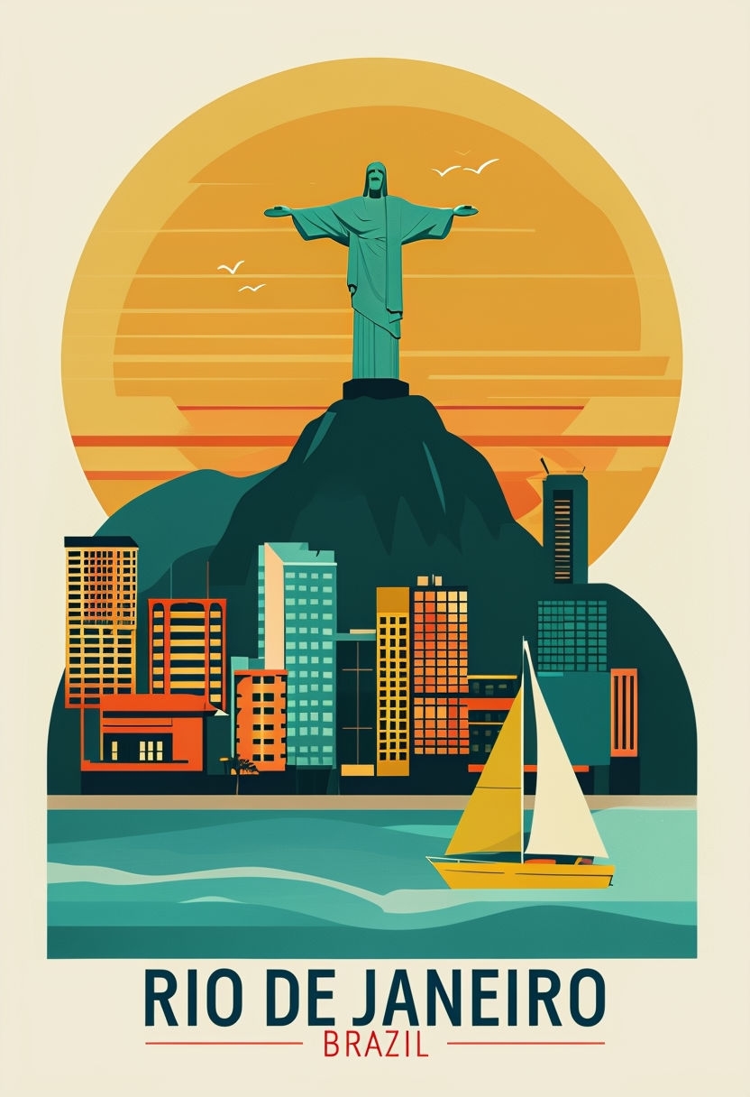 Vibrant Rio de Janeiro Travel Sticker Featuring Christ the Redeemer and Sunset