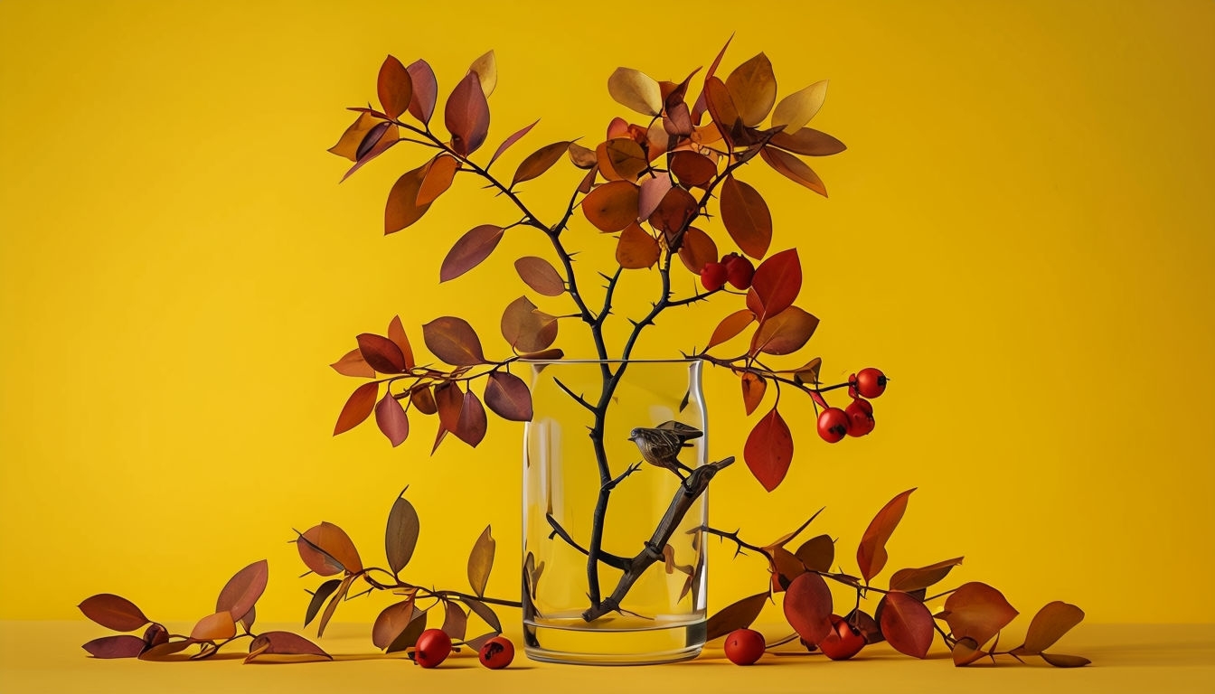 Elegant Autumnal Still Life with Branch and Berries Background