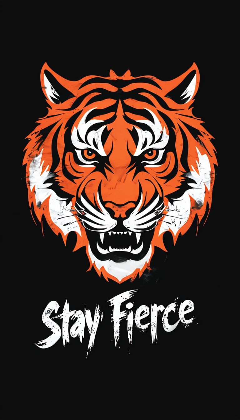 Fierce Tiger Face with Stay Fierce Text Art for Streetwear Poster