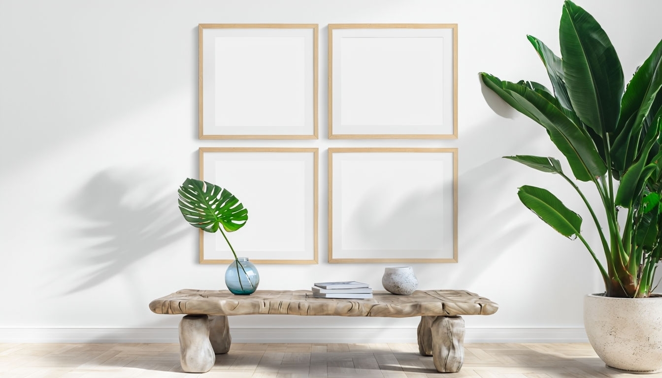 Elegant Modern Living Space Mockup with Art and Greenery