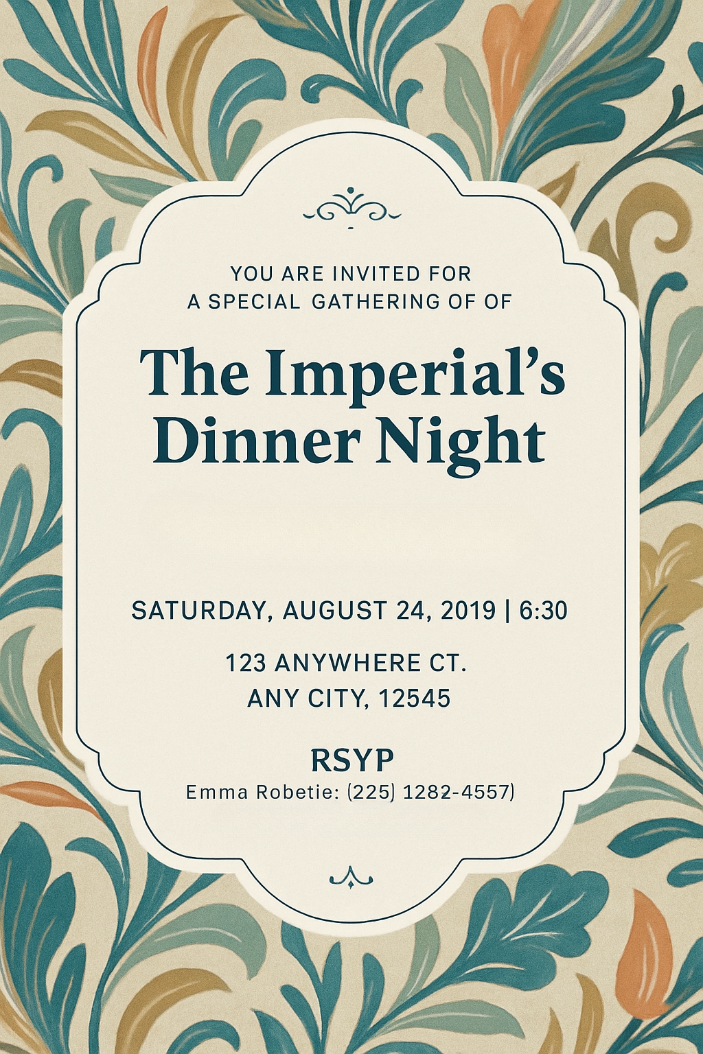 Elegant Vintage Invitation Card for The Imperial's Dinner Night