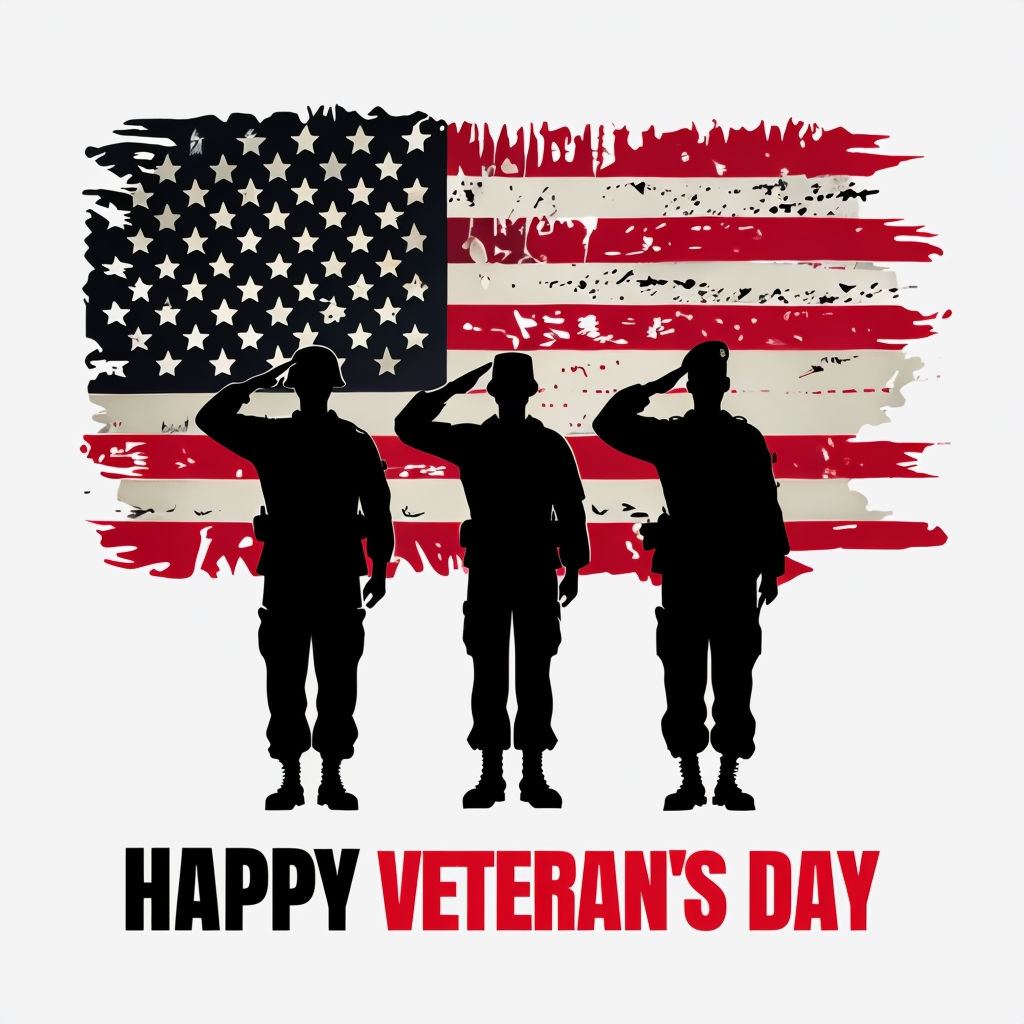 Patriotic Veterans' Day Graphic with Silhouettes and American Flag Social Media Post