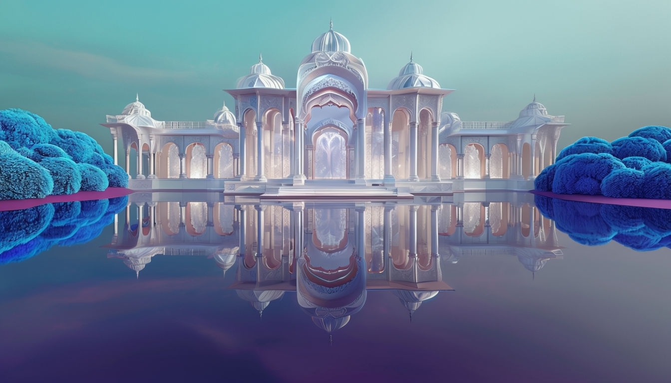 Serene Grand Mirrored Palace Reflection Virtual Background