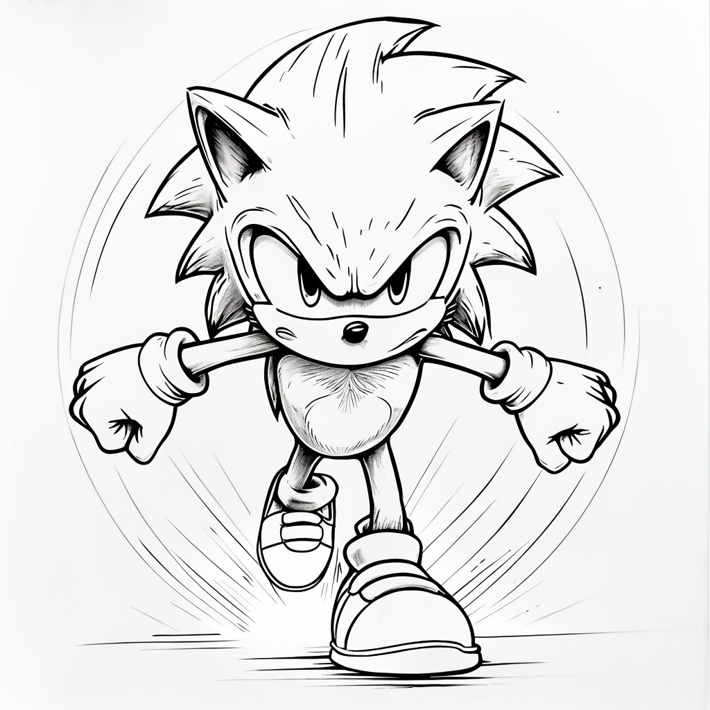 Dynamic Black and White Sonic the Hedgehog Line Drawing Art - Playground