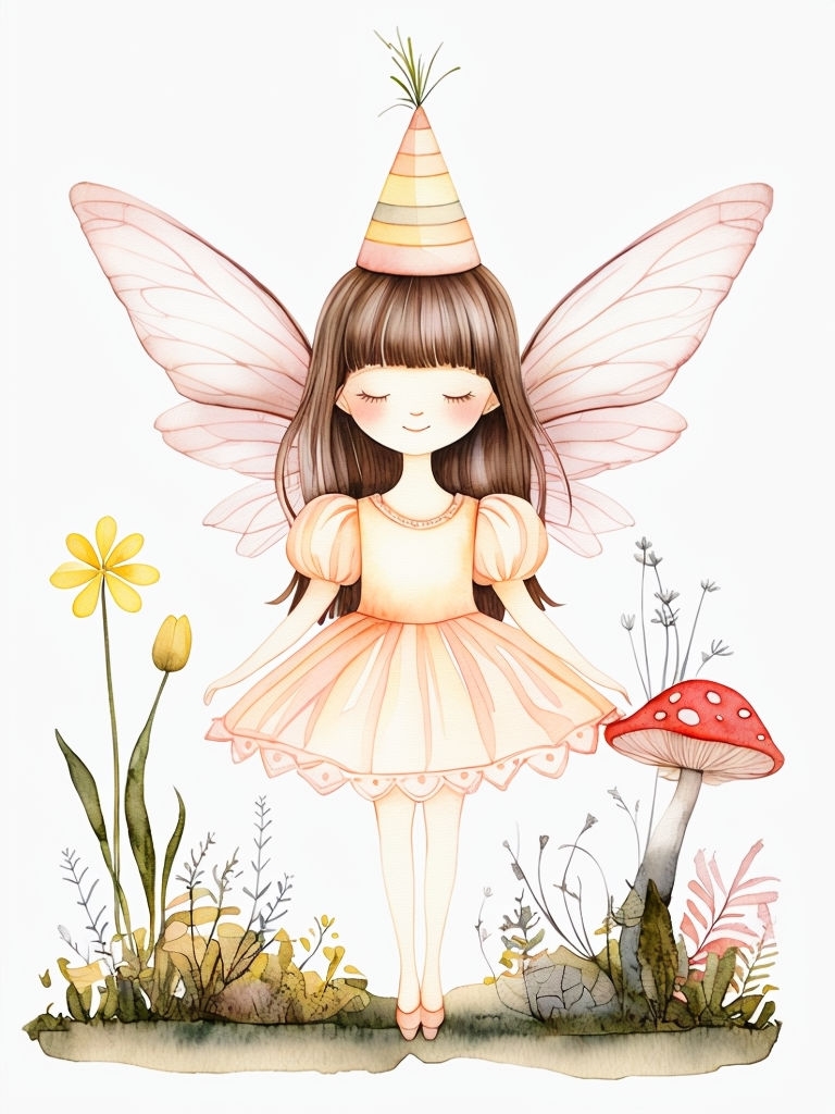 Whimsical Fairy in Enchanting Garden Watercolor Art