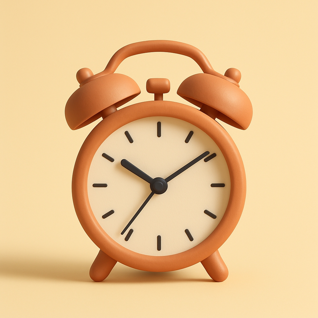 Vintage Double-Bell Alarm Clock Illustration on Beige Background Art