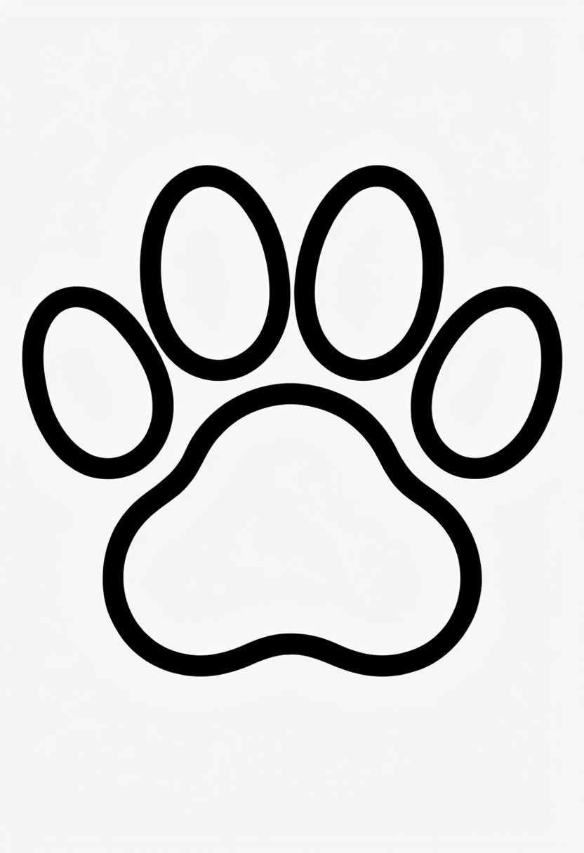 Simple Black Line Dog Paw Print Illustration Coloring Book Pages