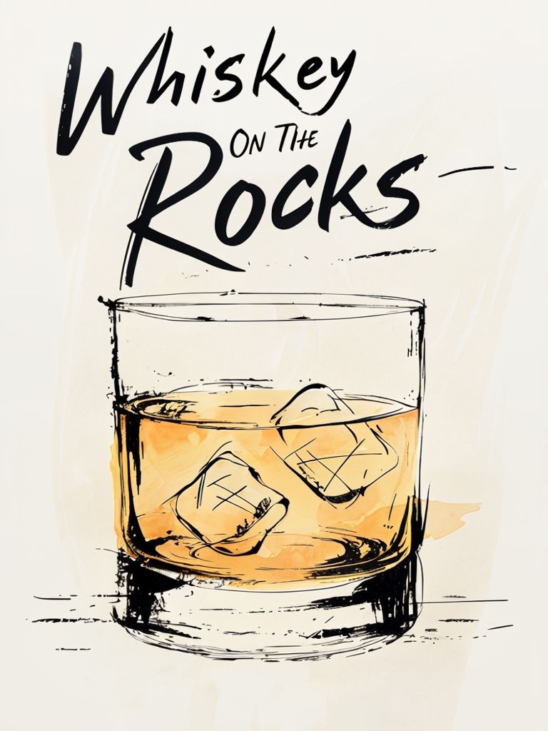 Elegant Minimalist Whiskey On The Rocks Sketch Poster