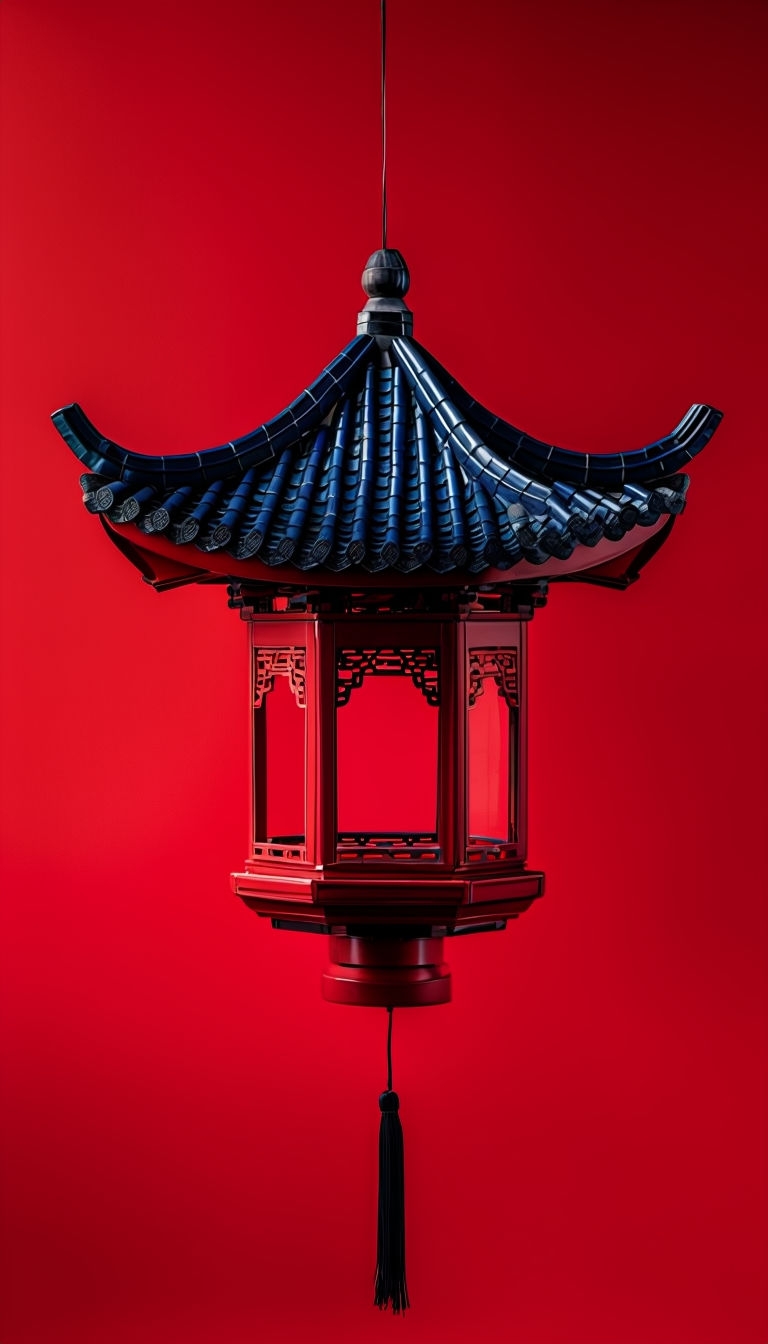 Minimalist Chinese Pagoda Lantern on Vibrant Red Background Mobile Wallpaper