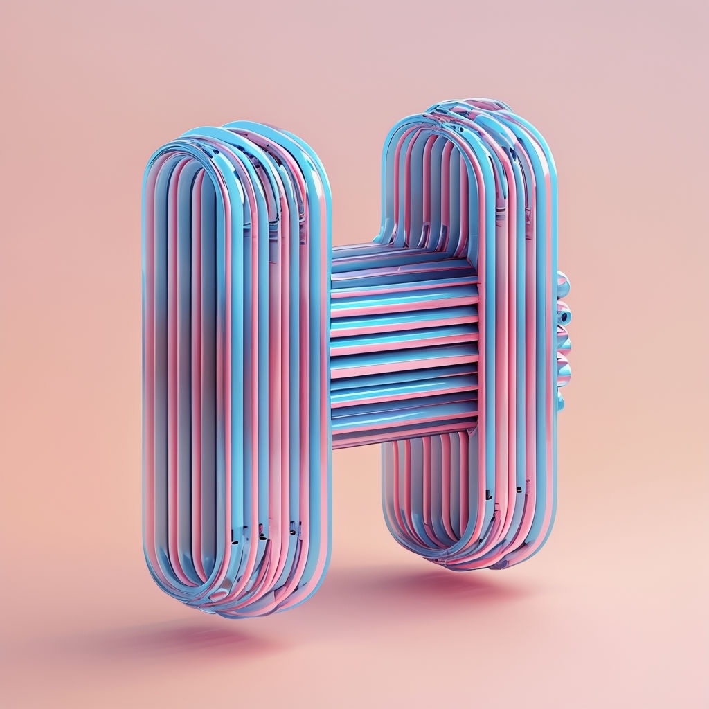 Vibrant 3D Letter H with Geometric Design and Glossy Finish Monogram