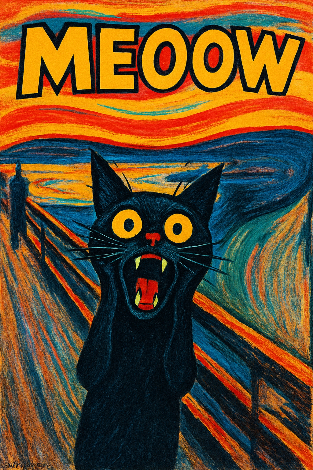 Playful Cat Inspired by The Scream with Dynamic Background Poster