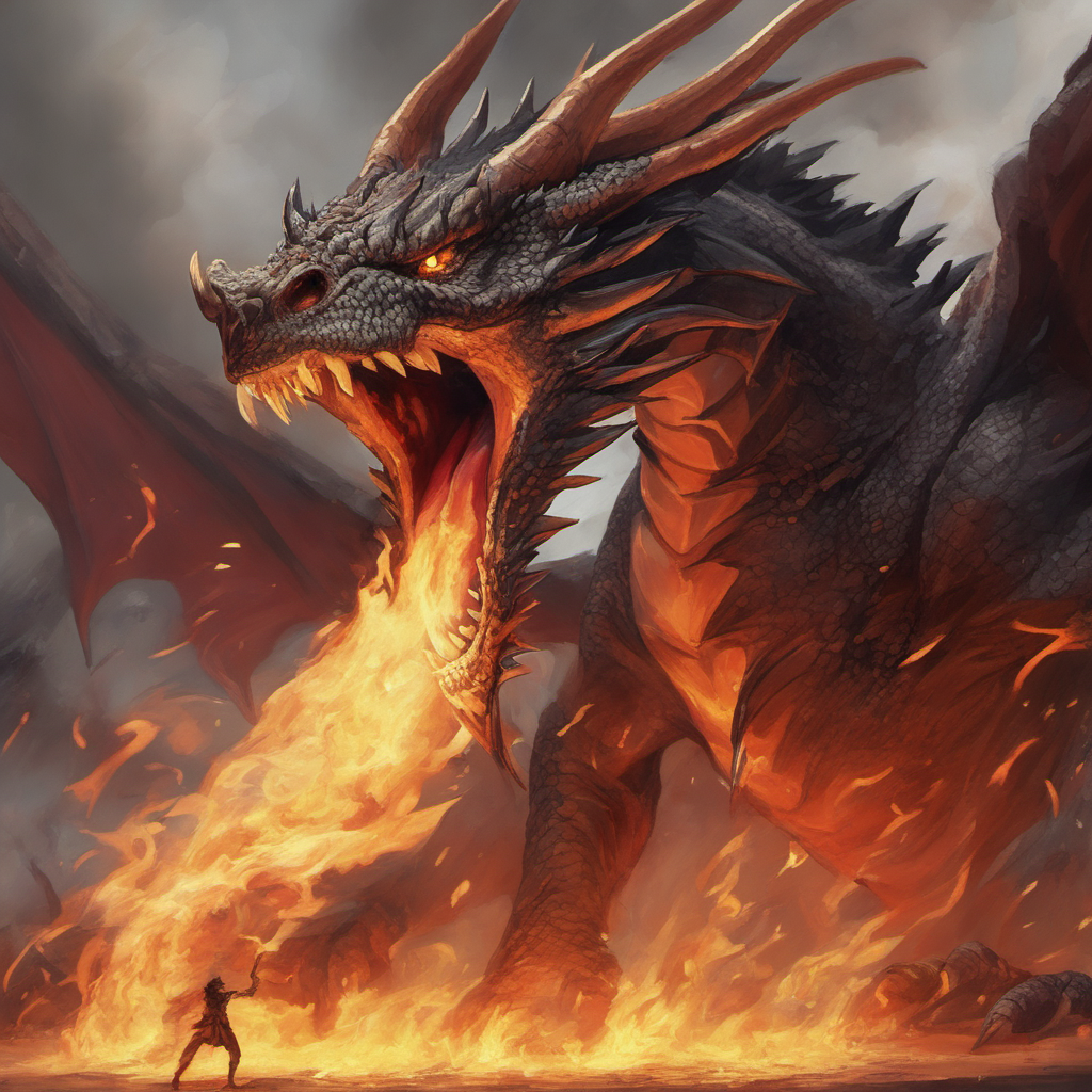 A huge dragon breating fire from his mouth by Guillaume Lebel - Playground